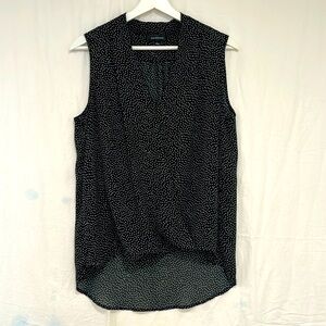 Sleeveless sheer-backed flowy surplice blouse, L